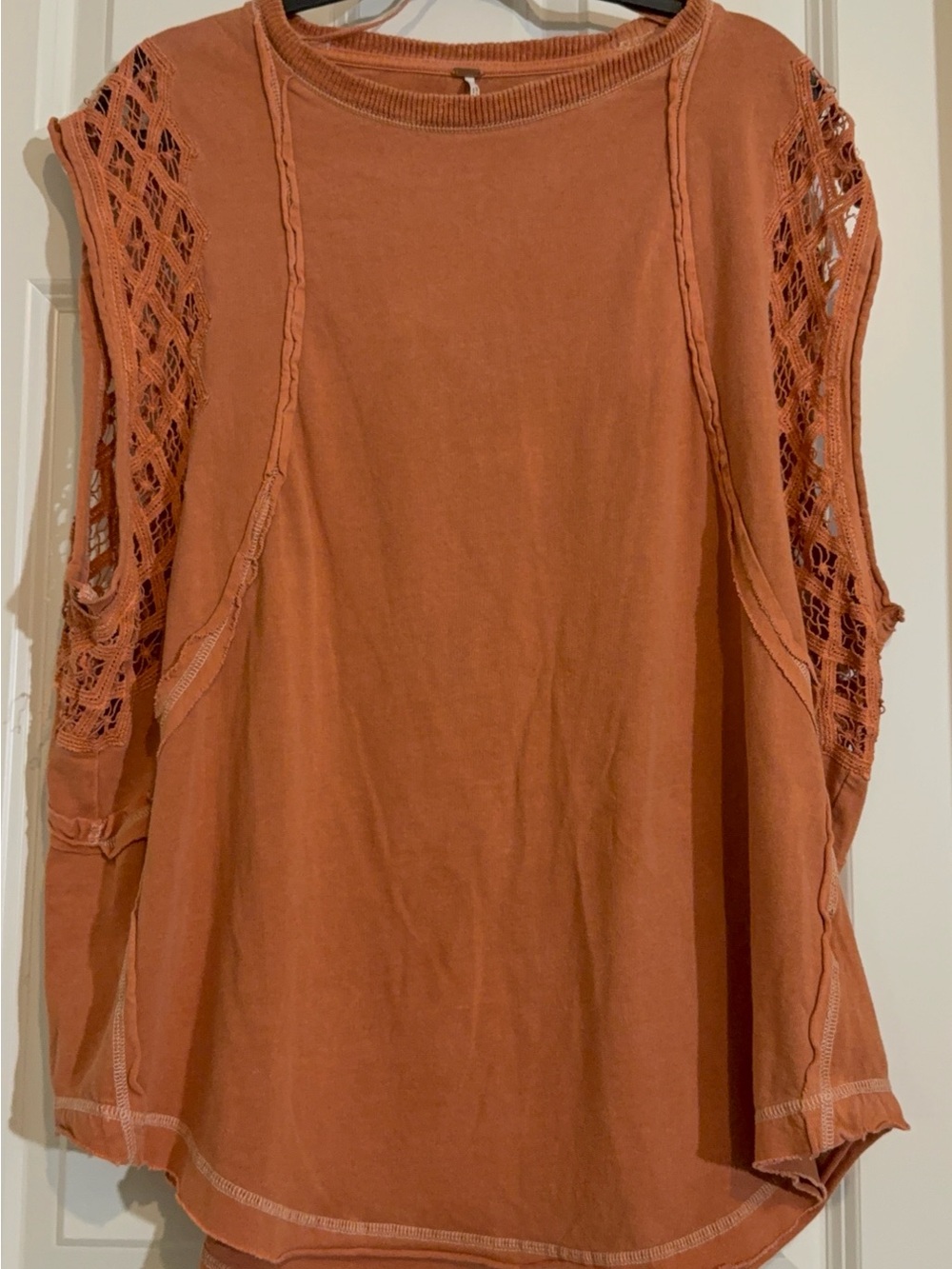 Free People Rust Crochet-Sleeve Top